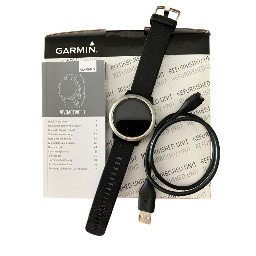 Garmin Vivoactive 3 GPS Smartwatch - Refurbished Black Silicone Band 1.2" Displa